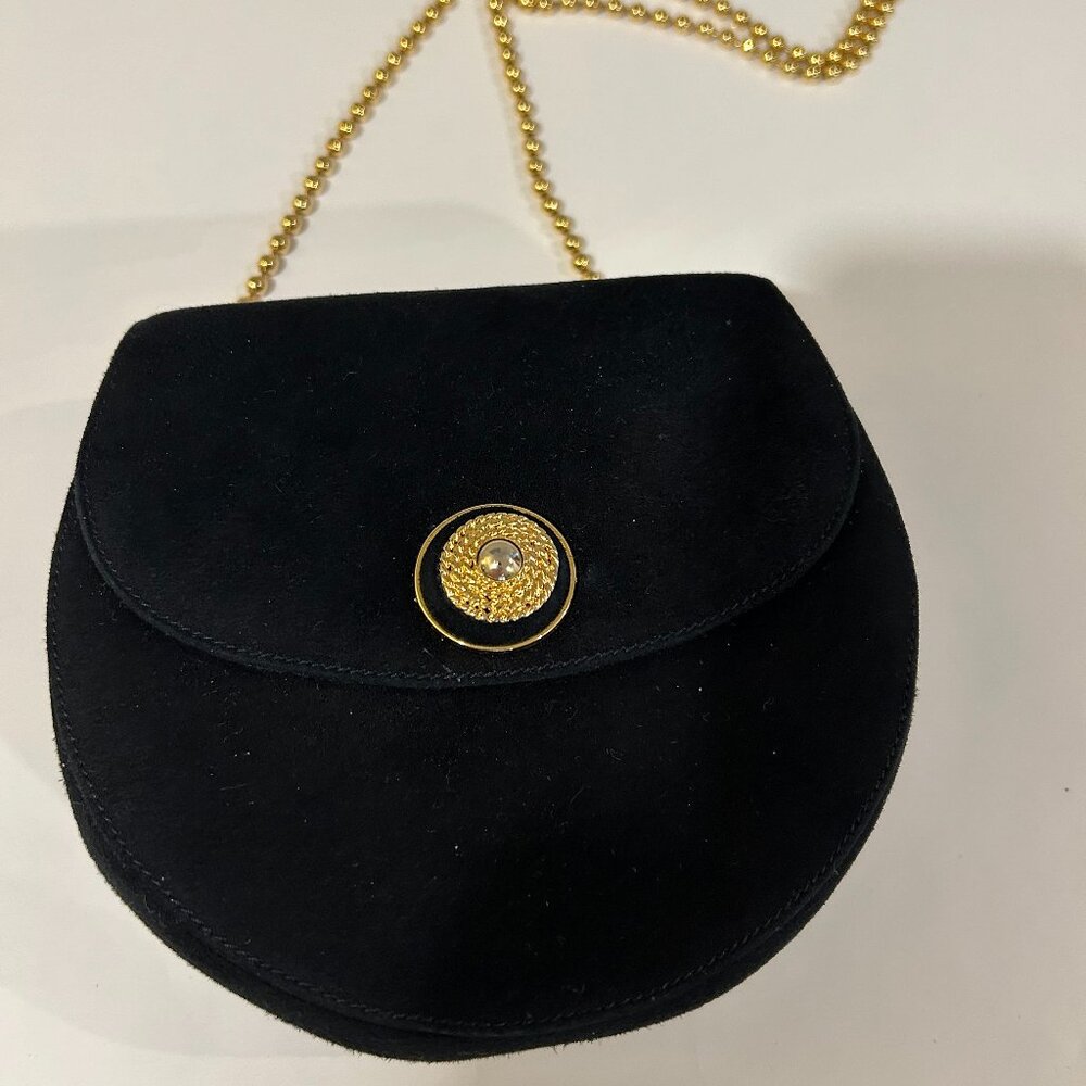 Vintage RODO Black Suede Mini Purse with Gold Bead Chain